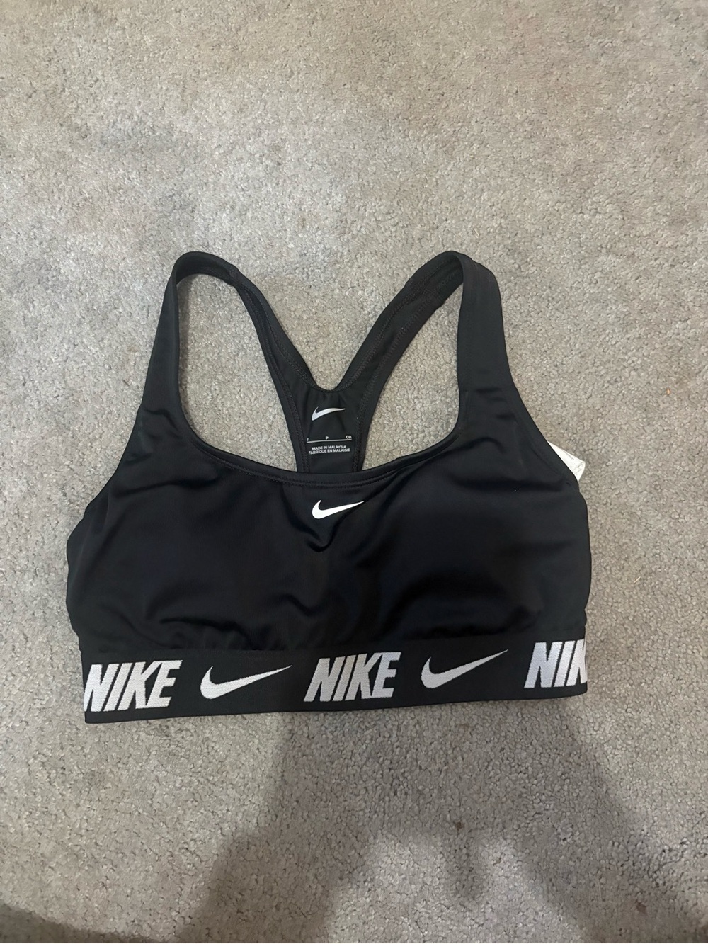 Nike Black Medium-Impact Logo Sports Bra with White Accents